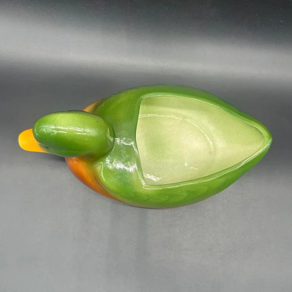 Vintage Duck Planter Catch All Caddy Green Brown Lodge Cabin Decor Ceramic Retro